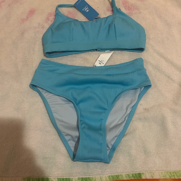 Blue Ribbed Bikini Set - Picture 1 of 4